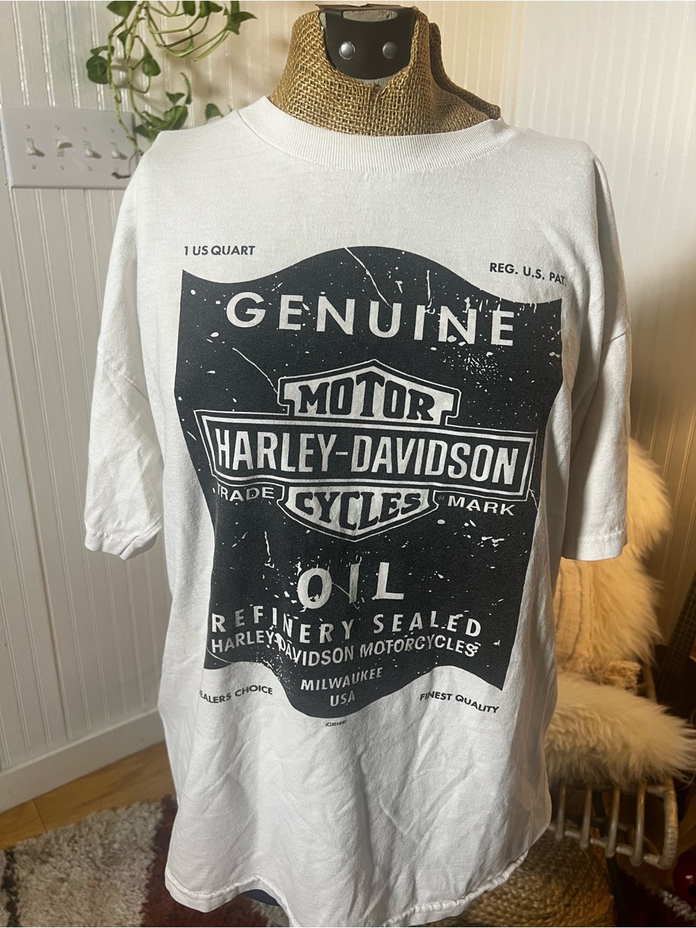 Harley-Davidson White Tee with Black Genuine Motor oil Logo